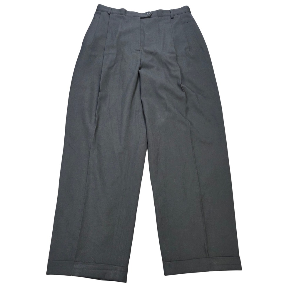 Austin Reed Pleated Worsted Wool Dress Pants Women's Size 16 Black Cuffed VTG